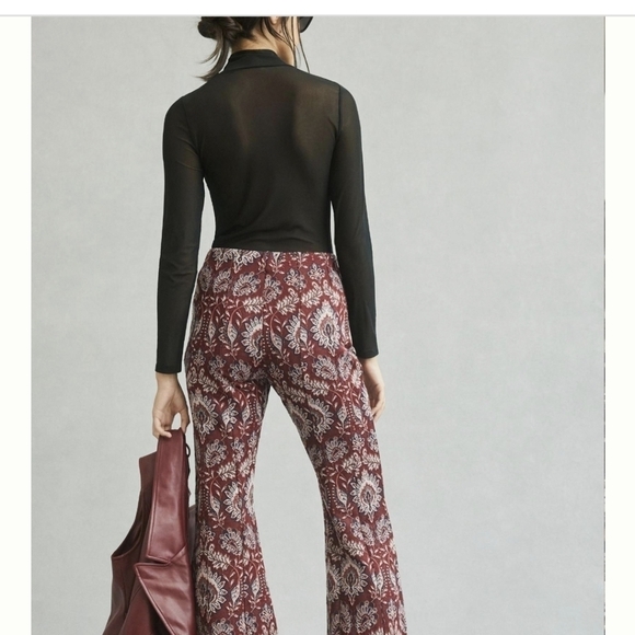 Flare Velvet print pants black & coral Euro size XXL fit M/L - Picture 12 of 12